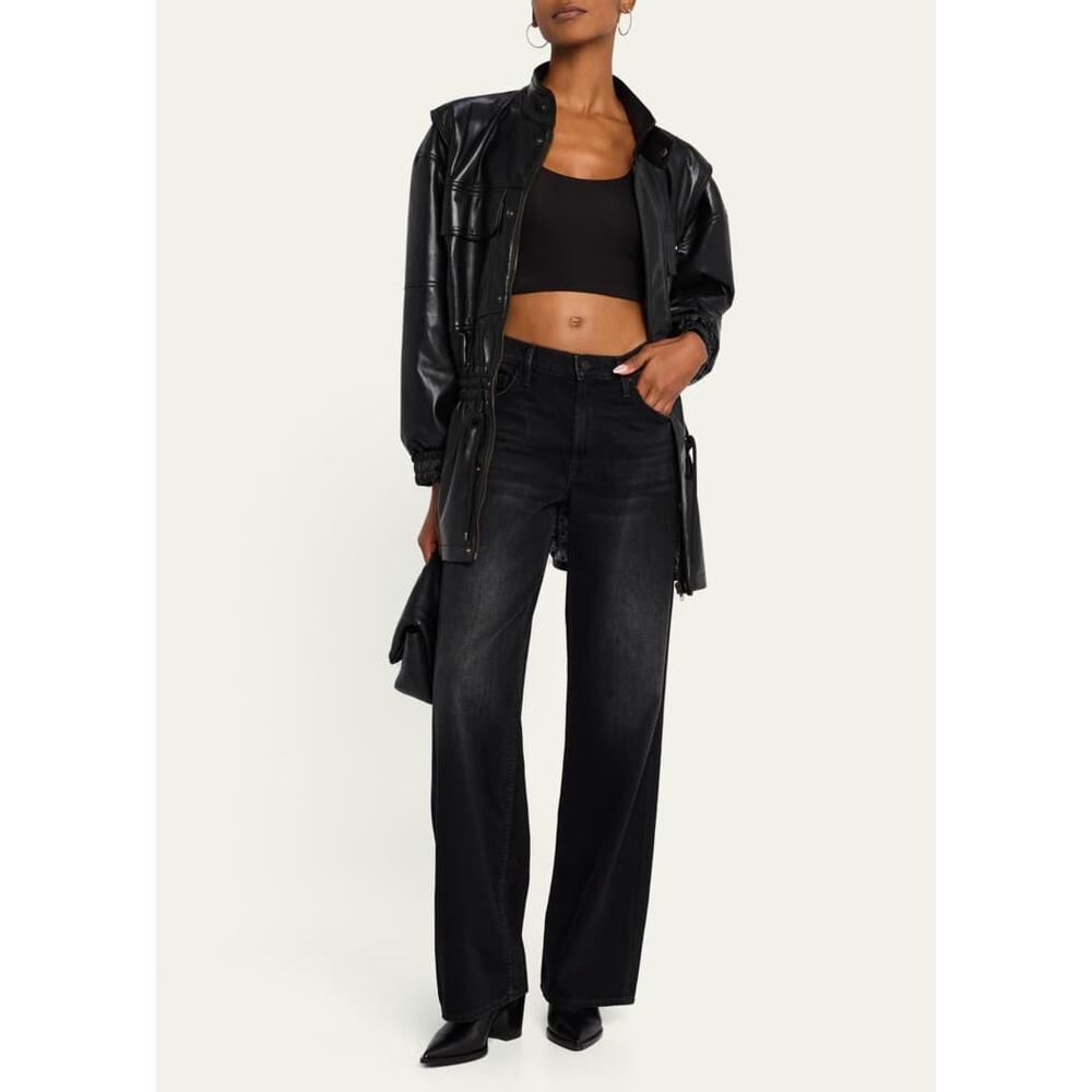 MOTHER The Spinner Zip Sneak Jeans Faded Black Magic 28 High Rise Wide Leg Denim